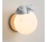 BFFGKGL Applique Murale Moderne pour Chambre d'enfant, créativité Nordique, Dessin animé Mignon, Lapin, Lune, Chambre d'enfant, Applique Murale Minimaliste du Milieu du siècle, Lampe Murale sphérique
