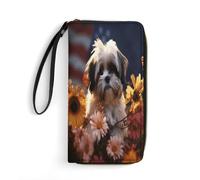 BFGWK Grand portefeuille fantaisie Shih Tzu imprimé chien et fleurs long portefeuille avec fermeture éclair portefeuille en cuir pour homme et femme Style décontracté 19,7 x 10,5 cm, Style