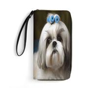 BFGWK Grand portefeuille fantaisie Shih Tzu imprimé chien long portefeuille avec fermeture éclair portefeuille en cuir pour homme et femme Style décontracté 19,7 x 10,5 cm, Style :, 19.7x10.5cm