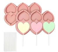 BFJ Lot de 2 moules à sucettes en silicone en forme de cœur avec 25 bâtonnets pour la Saint-Valentin