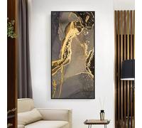 BFKJDS 1 panneau de peintures sur toile abstraite dorée grande taille noir affiches et impressions d'art mural pour salon, décoration d'intérieur, 95 x 190 cm, avec cadre noir, prêt à accrocher