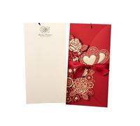 BFLCWSTD Faire Part de Mariage Carte d'invitation de mariage découpée au Laser, cartes vœux personnalisées avec cœur d'amour ruban, fournitures réception, 5/10 pièces(Red cover insert,5pcs)