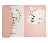 BFLCWSTD Faire Part de Mariage Kit de cartes d'invitation mariage à trois volets découpées au Laser, 50 roses, enveloppe poche(Pearl pink,Blank set)