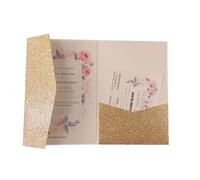 BFLCWSTD Faire Part de Mariage Kit de cartes d'invitation mariage à trois volets découpées au Laser, 50 roses, enveloppe poche(Rose gold glitter,Blank set)