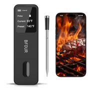 BFOUR BF-30 PRO Thermomètre à viande sans fil, écran LCD, Bluetooth, portée de connexion par application, 100 % étanche, intérieur et extérieur, pour barbecue, four, fumage, rôti, rôti