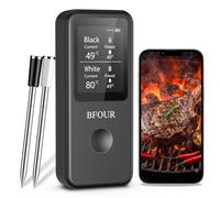 BFOUR Thermomètre à viande sans fil avec 2 sondes, contrôle par application | Précision ± 0,5 ℃, étanche au lave-vaisselle, thermomètre Bluetooth pour rôtisserie, barbecue, four