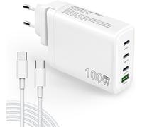 BFS-Chargeur Rapide USB-C 100W, Adaptateur Secteur 4 Ports GaN Type C avec câble, Compatible avec MacBook Pro/Air, Lenovo/HP/Dell, iPhone 15/14, iPad Pro, Google Pixel, Samsung Galaxy S23/S22, Steam
