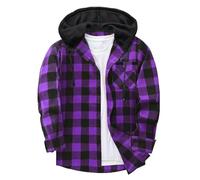 BFSWL Chemise à carreaux à manches longues avec capuche pour homme - Chemise à carreaux d'automne - Coupe droite, Violet, M