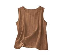 BFSWL Débardeur d'été pour femme - Grandes tailles - Col rond - Débardeurs en mousseline - Décontracté - Couleur unie - Sans manches, marron, XL grande taille