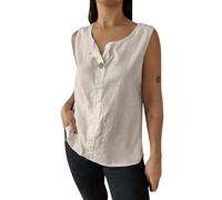 BFSWL Débardeur Femme Coton et Lin Tank Top avec Boutons Été Col en V Hauts sans Manches Coupe Ample Couleur Unie Débardeur Léger et Respirant Tank Top D'été
