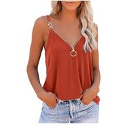 BFSWL Débardeur Femme Décontracté Col en V Zippé Caraco Été Patchwork Bretelles Tank Top Couleur Unie Camisole D'été Ample et Léger Hauts sans Manches Hawaii Vacances Débardeur