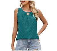 BFSWL Débardeur Femme Élégant Col Rond Évider Tank Top Oeillet Broderie Hauts sans Manches Été Couleur Unie Débardeur Léger et Respirant Débardeur