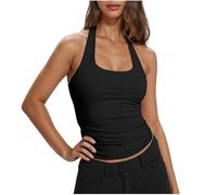 BFSWL Débardeur Femme Été Col Licou Tank Top Dos Ouvert Hauts sans Manches Coupe Slim Col Carré Tanktops Basique Débardeur D'été Sexy Couleur Unie Tank Top Confortables Extensible Tanktops