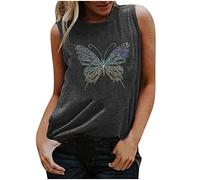 BFSWL Débardeur Femme Été Col Rond Coton Tank Top Mode Hauts sans Manches Imprimé Papillons Paillettes T Shirt Festifs Débardeur De Fête Léger et Confortables Tops