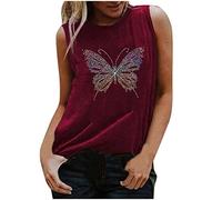 BFSWL Débardeur Femme Été Col Rond Coton Tank Top Mode Hauts sans Manches Imprimé Papillons Paillettes T Shirt Festifs Débardeur De Fête Léger et Confortables Tops