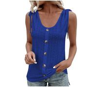 BFSWL Débardeur Femme Oeillet Broderie Tank Top Été Col Rond Évider T-Shirt Couleur Unie Haut sans Manches Léger et Respirant Débardeur Coupe Ample Tops avec Boutons