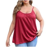 BFSWL Débardeur pour femme avec soutien-gorge intégré - Grandes tailles - Camisole d'été - Bretelles spaghetti réglables - Léger - Couleur unie - Sans manches, rouge, XL grande taille