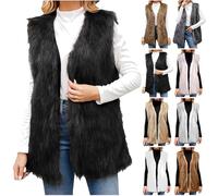 BFSWL Gilet en fourrure synthétique pour femme - Élégant - Sans manches - Manteau en fourrure synthétique - Veste d'hiver longue - Couleur unie - Veste d'hiver thermique d'hiver - Veste en fourrure -