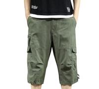 BFSWL Pantalon 3/4 en coton léger pour homme - Grandes tailles - Couleur unie - Pantalon cargo d'extérieur - Pantacourt, vert, 5XL grande taille