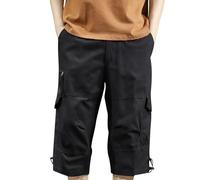 BFSWL Pantalon 3/4 en coton léger pour homme - Grandes tailles - Couleur unie - Pantalon cargo d'extérieur - Pantacourt, Noir , XXL grande taille