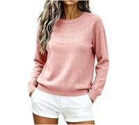 BFSWL Pull élégant pour femme, automne, hiver, col rond, tricoté | Pull chaud au crochet, pull à couches, sous-vêtements, pull d'hiver uni, pull côtelé, t-shirt à manches longues
