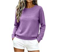 BFSWL Pull élégant pour femme, automne, hiver, col rond, tricoté | Pull chaud au crochet, pull à couches, sous-vêtements, pull d'hiver uni, pull côtelé, t-shirt à manches longues