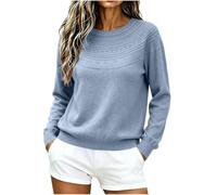 BFSWL Pull élégant pour femme, automne, hiver, col rond, tricoté | Pull chaud au crochet, pull à couches, sous-vêtements, pull d'hiver uni, pull côtelé, t-shirt à manches longues