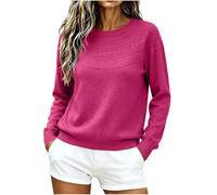 BFSWL Pull élégant pour femme, automne, hiver, col rond, tricoté | Pull chaud au crochet, pull à couches, sous-vêtements, pull d'hiver uni, pull côtelé, t-shirt à manches longues