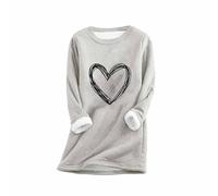 BFSWL Pull en polaire pour femme - Col rond - Pull en polaire avec motif en forme de cœur - Haut thermique à manches longues, gris, XL