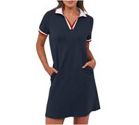 BFSWL Robe polo à manches courtes pour femme - Longueur genou - Robe de sport - Robe d'été - Robe de golf - Couleur unie - Robe de tennis à revers - Mini robe de tennis courte avec poches - Robe pour
