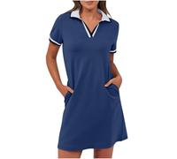 BFSWL Robe polo à manches courtes pour femme - Longueur genou - Robe de sport - Robe d'été - Robe de golf - Couleur unie - Robe de tennis à revers - Mini robe de tennis avec poches - Robe pour femme