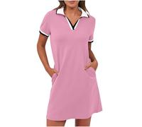 BFSWL Robe polo d'été pour femme - Manches courtes - Robe de tennis - Pour les loisirs, le tennis, le golf, Rose, XXL