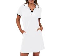 BFSWL Robe polo pour femme - Manches courtes - Col en V - Mini robe d'été à revers - Robe de golf - Robe de loisirs - Couleur unie - Robe d'été avec poches - Pour le sport, le tennis, le golf, le