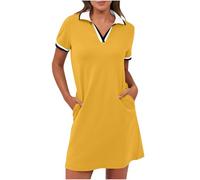 BFSWL Robe polo pour femme - Manches courtes - Col en V - Robe de golf courte - Robe de tennis - Couleur unie - Robe décontractée - Robe de sport d'extérieur avec poches - Robe d'été pour le sport, le