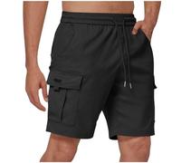 BFSWL Short cargo pour homme - Longueur genou - Grandes tailles - Short d'été avec taille élastique, Noir , 3XL grande taille taille courte