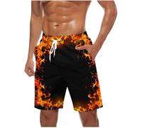 BFSWL Short pour homme - Imprimé flamme - Short de plage - Grandes tailles - Short d'été ample avec poches - Taille élastique - Short de plage léger et aéré, Orange, L