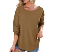 BFSWL Sweatshirt Femme Gaufré - Automne Manches Longues Col Rond Couleur Unie Pull Sans Capuche, kaki, L