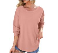 BFSWL Sweatshirt Femme Gaufré - Automne Manches Longues Col Rond Couleur Unie Pull Sans Capuche, Rose, XXL