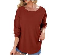 BFSWL Sweatshirt Femme Gaufré - Automne Manches Longues Col Rond Couleur Unie Pull Sans Capuche, rouge, XXL