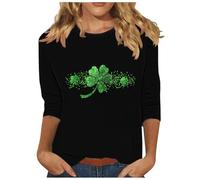 BFSWL T Shirt Femme Manches 3/4 T-Shirt Col Rond Tshirt Chanceux à TrèFle T Shirt Irlandais Festif Tshirt Fête Nationale Irlandais Tshirt St Patricks Day Haut