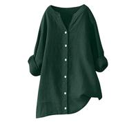 BFSWL Tunique Femme Coton et Lin Longue Blouse Léger Chemisier à Manches Longues Col en V Boutonnés Chemise Grande Taille Couleur Unie Tunique Ample et Respirant Blouse Hauts