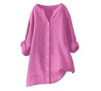 BFSWL Tunique Femme Coton et Lin Longue Blouse Léger Chemisier à Manches Longues Col en V Boutonnés Chemise Grande Taille Couleur Unie Tunique Ample et Respirant Blouse Hauts
