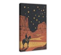 BFTIUTG Impression sur toile représentant un cowboy occidental - Scène nocturne du désert - Ciel étoilé - Décoration murale pour salon, chambre à coucher - 50 x 75 cm