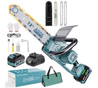 BFYDOAA 12 Pouces Tronconneuse a Batterie 6000 mAh, Mini Tronçonneuse Electrique Sans Fil, Tronçonneuse à Main portative pour La Coupe Du Bois, L'élagage le Jardin,2 Chaînes