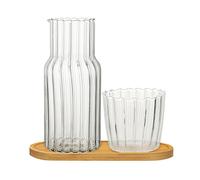 BFYDOAA Carafe à eau de chevet et tasse en verre, carafe de chevet de 590 ml avec gobelet et palette en bois pour chambre d'amis, salle de bain, salon
