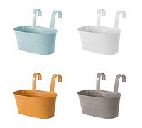 BFYDOAA Lot de 4 pots de fleurs à suspendre en métal avec double crochet amovible pour clôture, balcon, jardin, décoration d'intérieur
