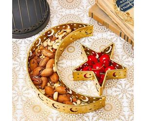 BFYDOAA - Plateau de service pour le Ramadan et l’Aïd - Lune et étoile - Décoration rustique
