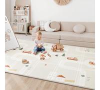 BG-BABYGO Tapis de jeu pour bébé 127 x 198,1 cm pliable en mousse pour le sol, tapis de jeu réversible imperméable pour bébés, garçons et tout-petits, tapis d'éveil renforcé aux bords pour intérieur