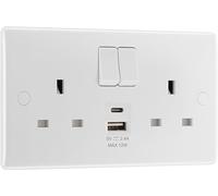 BG Electrical 822UAC12 Prise d'alimentation à double interrupteur avec deux ports de charge USB de type A, bord rond, série Nexus 800, blanc moulé, 13 A, 12 W, 822UAC12