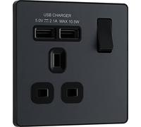 BG Electrical Evolve Prise d'alimentation à interrupteur unique + 2 ports de charge USB (2,1 A)